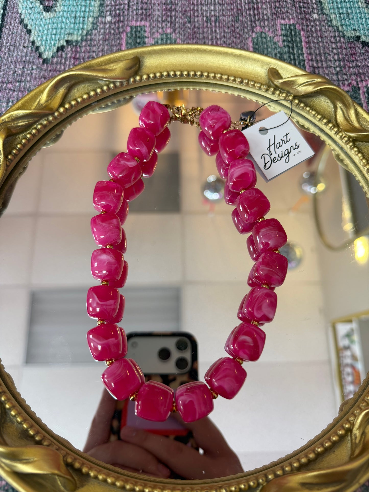 Chunky Hot Pink Beaded Necklace