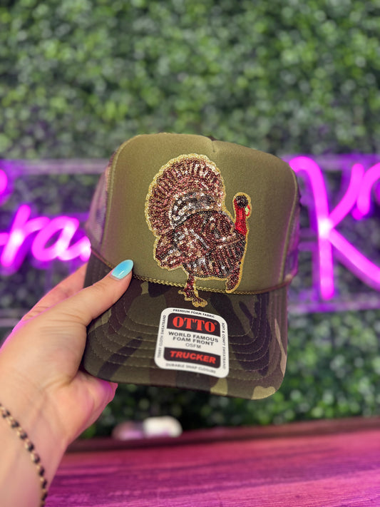 Sequin Turkey Trucker Hat