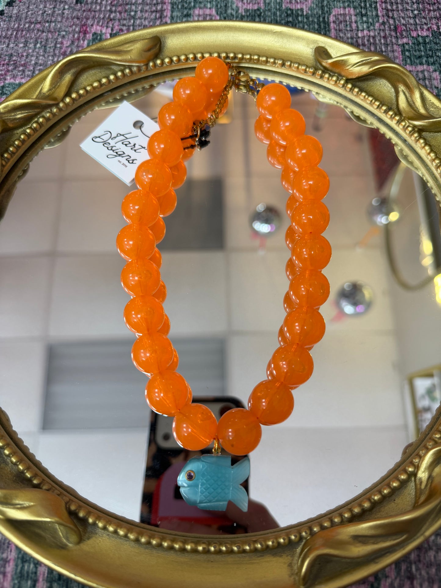 Coral/Turquoise Bubble Fish Necklace