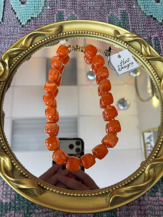 Chunky Orange Beaded Necklace