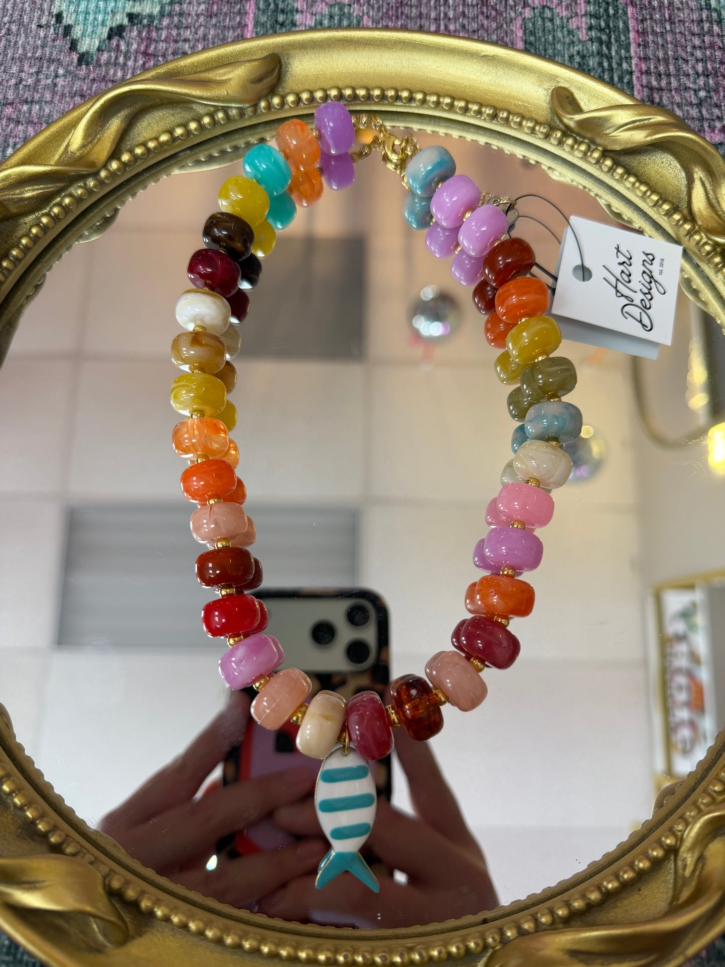 Chunky Multicolor Striped Fish Necklace