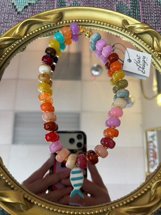 Chunky Multicolor Striped Fish Necklace