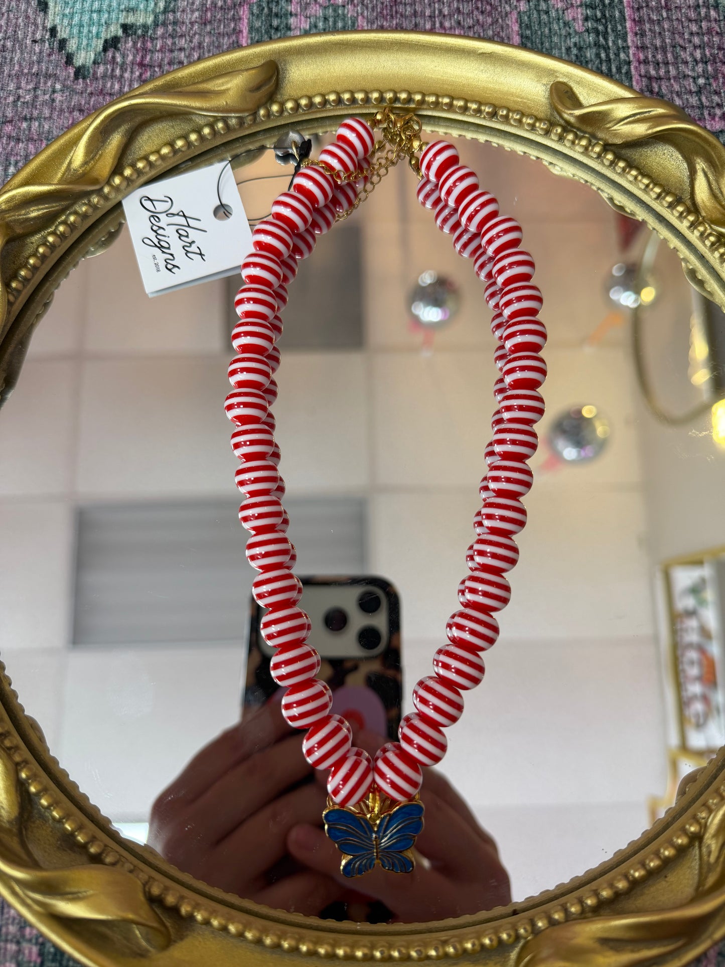 Red Striped Butterfly Necklace