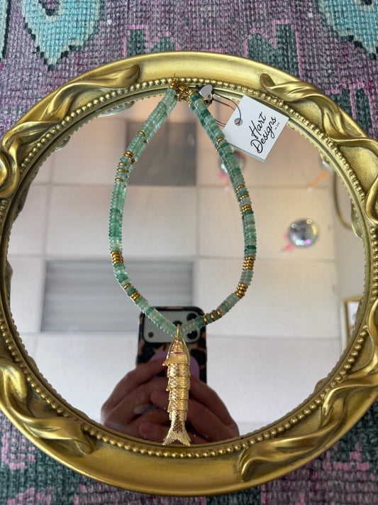 Green/Gold Fish Necklace